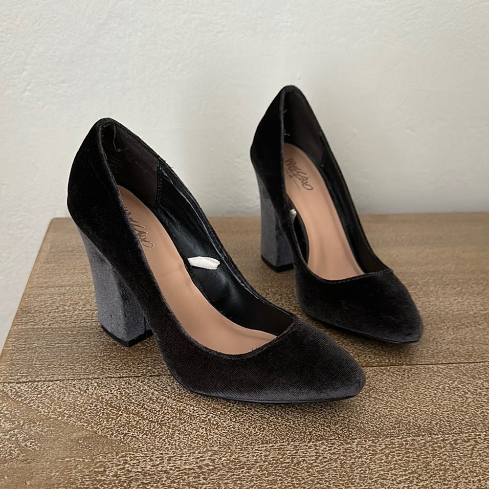 Dark Grey Velvet Block Heels